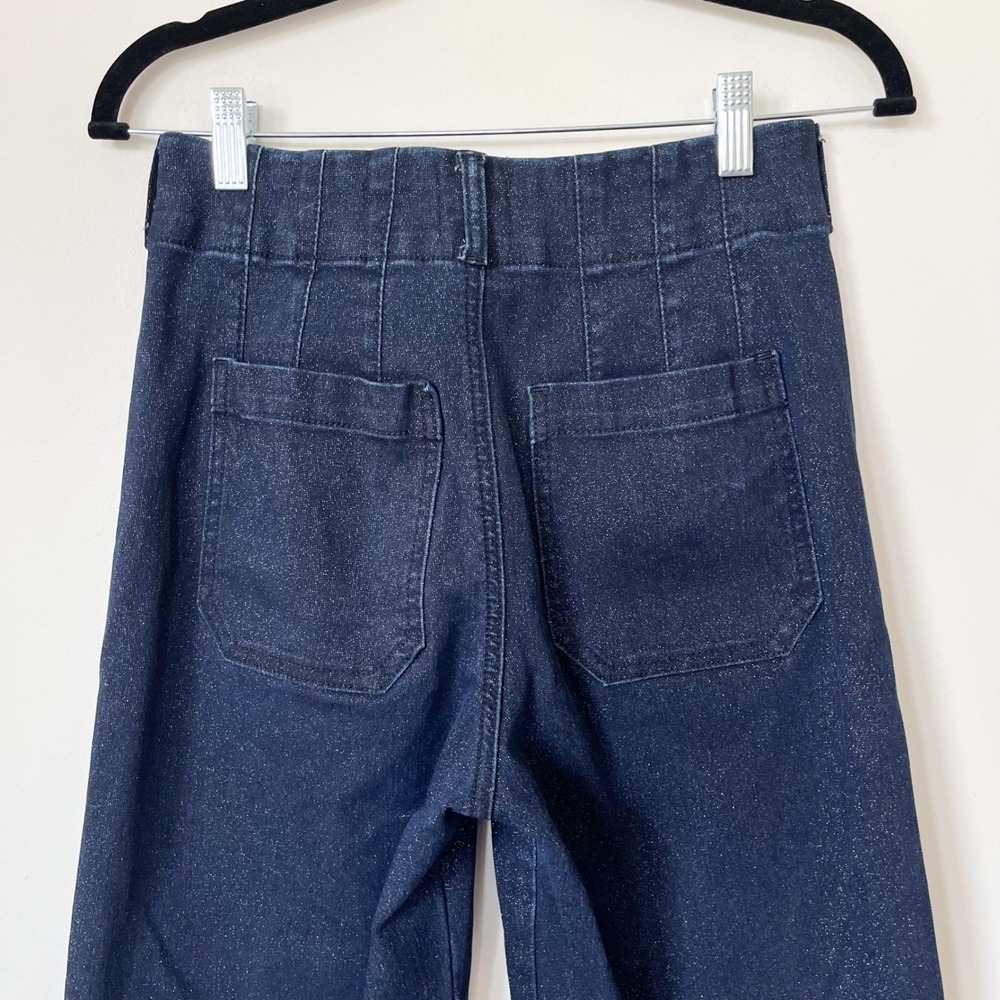 Anthropologie Maeve Collette Sparkle Denim Wide Leg Cropped Pants Womens 26 - Picture 8 of 16